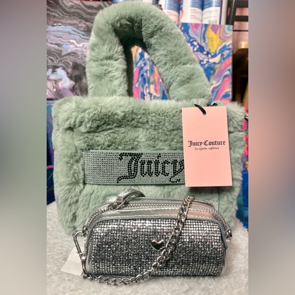Juicy Couture Green Faux Fur Tote Bag - Picture 3 of 3